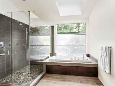 Contemporary Shower with Stone Accents